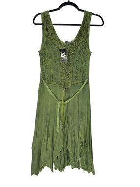 Flower Midi Dress Renaissance Festival Green Corset Lace Up Fairy Grunge O/S NWT